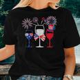 4Th Of July Red White Blue Wine Glasses Fireworks Usa Women T-shirt Gifts for Her