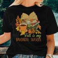 Fall Is My Favorite Season Autumn Vibes Book Leaves Women T-shirt Gifts for Her