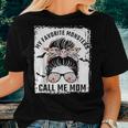 My Favorite Monsters Call Me Mom Messy Bun Mom Halloween Women T-shirt Gifts for Her