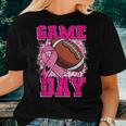 Football Game Day Pink Ribbon Breast Cancer Awareness Mom Women T-shirt Gifts for Her