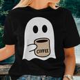Ghost Drinking Coffee Funny Halloween Costume Coffee Lover Women T-shirt Short Sleeve Graphic Gifts for Her