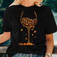 Glass Of Wine Maple Leaf Autumn Fall Drink Wine Lover Women T-shirt Gifts for Her