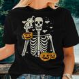 Halloween Skeleton Pumpkin Fall Coffee Fun Costume Women T-shirt Gifts for Her