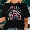 Hello 6Th Grade Leopard Boho Rainbow 1St Day Of School Women T-shirt Gifts for Her