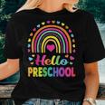 Hello Preschool Teacher Leopard Rainbow Back To School Women T-shirt Gifts for Her