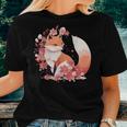 Kawaii Kitsune Fox Mask Japanese Anime Blossom Cherry Flower Women T-shirt Gifts for Her