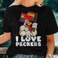 Lgbt Rainbow Flag Rooster Pun I Love Peckers Gay Chicken Dad Women T-shirt Gifts for Her