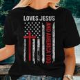 Loves Jesus America Too Flag 4Th Of July Christian Religious Women T-shirt Gifts for Her