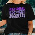 National Recovery Month Groovy Purple Ribbon Recovery Women T-shirt Gifts for Her