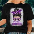 Overdose Awareness Messy Bun Purple Ribbon Women T-shirt Gifts for Her