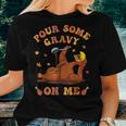 Pour Some Gravy On Me Button Up Groovy Thanksgiving Turkey Women T-shirt Gifts for Her