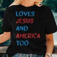 Retro Loves Jesus And America Too4Th Of July Vintage Women T-shirt Gifts for Her