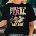 Somebodys Feral Mama Wild Mom Cat Floral Groovy Mushroom For Mom Women T-shirt Gifts for Her