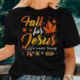 Thanksgiving Autumn Fall Jesus He Never Leaves Women T-shirt Gifts for Her