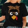 Thanksgiving Turkey Face Leopard Print Glasses Autumn Fall Women T-shirt Gifts for Her