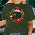 Black Cat And Wine Christmas Wreath Ornament Women T-shirt Gifts for Her