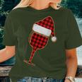 Red Plaid Wine Cup And Christmas Santa Hat Women T-shirt Gifts for Her