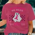 We Wear Pink Breast Cancer Awareness Ghost Halloween Groovy Women T-shirt Gifts for Her