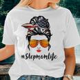 Basketball Stepmom Life Messy Bun American Flag Bandana Women T-shirt Gifts for Her