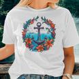Colorful Flowers Pattern Floral Nautical Sailing Boat Anchor Women T-shirt Gifts for Her