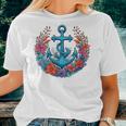 Colorful Flowers s Floral Nautical Sailing Boat Anchor Women T-shirt Gifts for Her