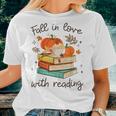 Fall In Love With Reading Book Autumn Pumpkins And Teachers Women T-shirt Gifts for Her