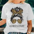 Hairstylist Life Mom Messy Bun Hairstylist Leopard Print Women T-shirt Gifts for Her