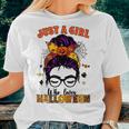 Just A Girl Who Loves Halloween Scary Messy Bun Costume Women T-shirt Gifts for Her