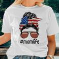 Mom Life Football Mom American Flag Messy Bun Women T-shirt Gifts for Her