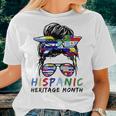 National Hispanic Heritage Month Messy Bun Latin Flags Women T-shirt Gifts for Her