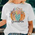 One Thankful Grandma Plaid Fall Pumpkin Thanksgiving Women T-shirt Gifts for Her