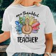 One Thankful Teacher Thanksgiving Turkey Cute Crayon Pencil Women T-shirt Gifts for Her