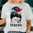 Panamanian Baseball Fan Girl Mom Messy Bun Panama Flag Women T-shirt Gifts for Her