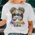 Preschool Vibes Messy Hair Bun Girl Back To School First Day Women T-shirt Gifts for Her