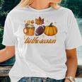 Tis The Season Pumpkin Leaf Latte Fall Thanksgiving Football Latte Women T-shirt Gifts for Her