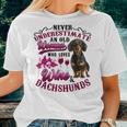 Never Underestimate An Old Woman Who Loves Wine & Dachshunds Women T-shirt Gifts for Her