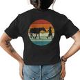 Horse And Girl Silhouette Sunset Retro Cowgirl Equestrian Womens Back Print T-shirt