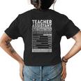 Teacher Assistant Nutritional Fact Teacher Elementary School Womens Back Print T-shirt