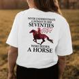 Never Underestimate A Woman In Her Seventies Rides A Horse Womens Back Print T-shirt Funny Gifts