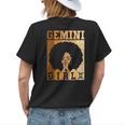 Gemini Girl Zodiac Sign Birthday Queen Melanin Women Womens Back Print T-shirt Gifts for Her