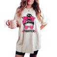 Fighter Messy Bun Breast Cancer Awareness Pink Warrior Women's Oversized Comfort T-shirt Ivory