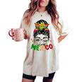 Retro Viva Mexico Messy Bun Mexican Flag Pride Girls Women's Oversized Comfort T-shirt Ivory