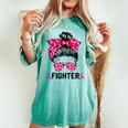 Fighter Messy Bun Breast Cancer Awareness Pink Warrior Women's Oversized Comfort T-shirt Blue Jean