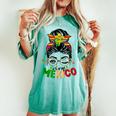 Retro Viva Mexico Messy Bun Mexican Flag Pride Girls Women's Oversized Comfort T-shirt Blue Jean