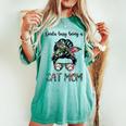 Kinda Busy Being A Cat Mom Messy Bun Life Hair Glasses Women's Oversized Comfort T-shirt Chalky Mint