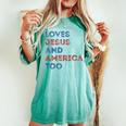 Loves Jesus And America Too 4Th Of July Proud Women Men Women's Oversized Graphic Print Comfort T-shirt Chalky Mint