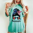 Mississippi Girl Mississippi Flag State Girlfriend Messy Bun Women's Oversized Comfort T-shirt Chalky Mint