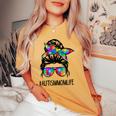 Autism Mom Life Messy Bun Sunglasses Bandana Be Kind Women's Oversized Comfort T-shirt Mustard