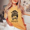 Classy Mom Life With Leopard Pattern Shades & Cool Messy Bun Women's Oversized Comfort T-shirt Mustard