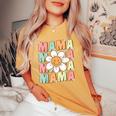 Cute Groovy Mama Matching Family Birthday Party Daisy Flower Women's Oversized Comfort T-shirt Mustard